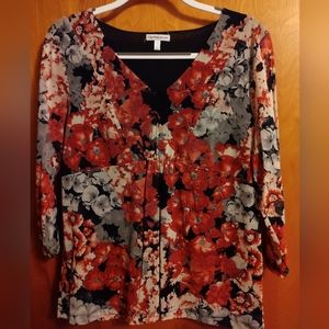 Floral Blouse. Women's L. Red, black, & gray